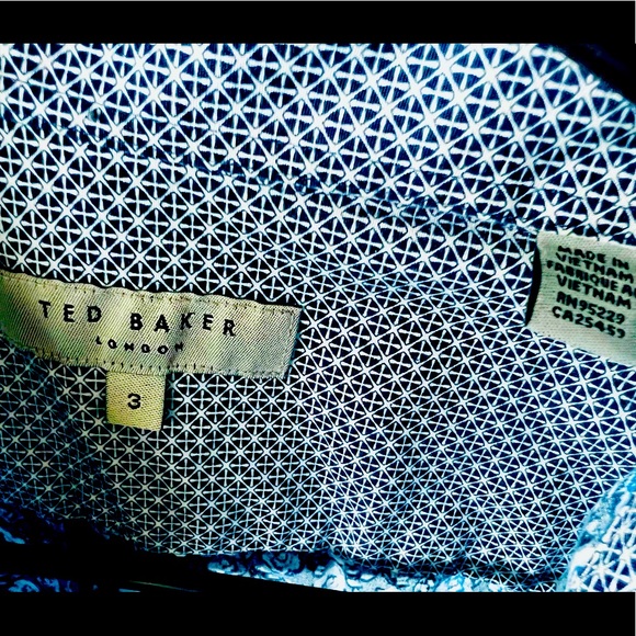 Ted Baker London Men’s Button Down Blue Floral Pattern Sz 3, Geometric Flip Cuff - Picture 6 of 7